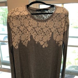 Gray and lace LS top S